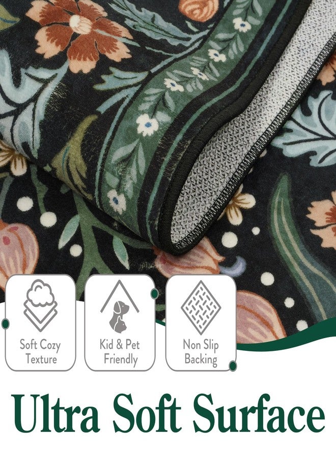 Moynesa Floral 2x3 Entryway Rug, Washable Kitchen Rugs Non Slip Front Door Mat for Indoor Entrance, Boho Ultra Thin Small Rug Soft Botanical Throw Carpet for Bathroom Bedroom, Black - Image 2
