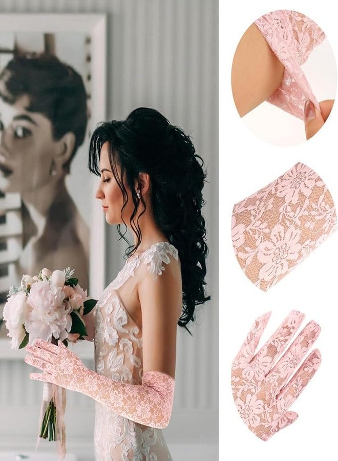 KETKAR Lace Gloves for Women Floral Opera Gloves Stretchy Elbow Length Party Costumes_Pink - Image 5