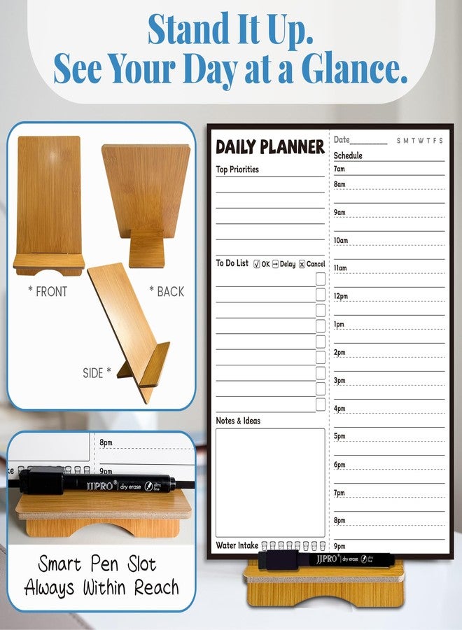 JJPRO Reusable Desktop Daily Planner with Stand,Reusable Time Schedule Board,11"x8.5" Hourly Schedule Dry Erase Board with Time Slots,Desk Hourly Dry Erase Board with Engineered Wood Stand - Image 4