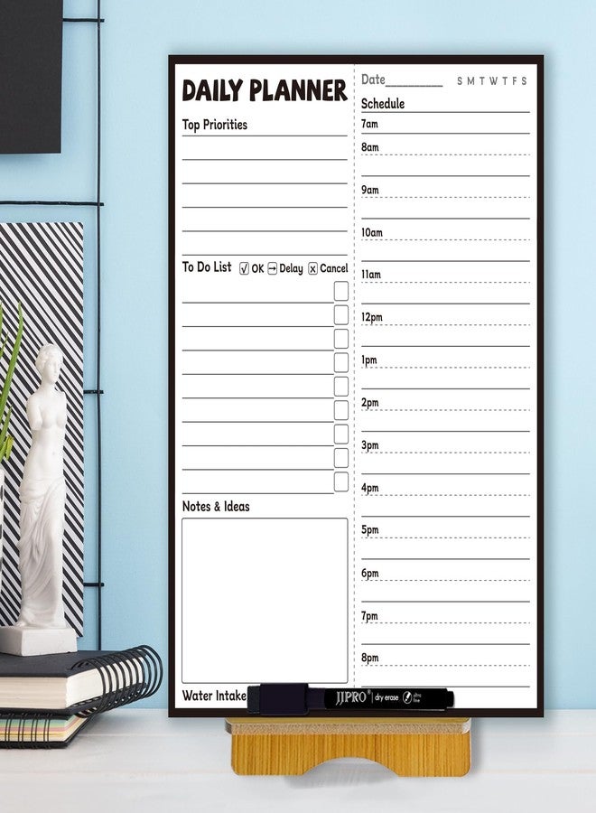 JJPRO Reusable Desktop Daily Planner with Stand,Reusable Time Schedule Board,11"x8.5" Hourly Schedule Dry Erase Board with Time Slots,Desk Hourly Dry Erase Board with Engineered Wood Stand - Image 1