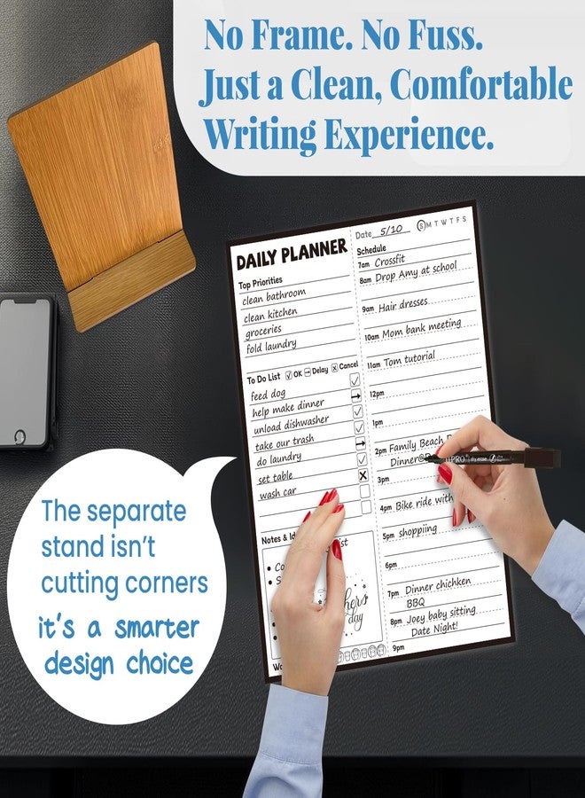 JJPRO Reusable Desktop Daily Planner with Stand,Reusable Time Schedule Board,11"x8.5" Hourly Schedule Dry Erase Board with Time Slots,Desk Hourly Dry Erase Board with Engineered Wood Stand - Image 5