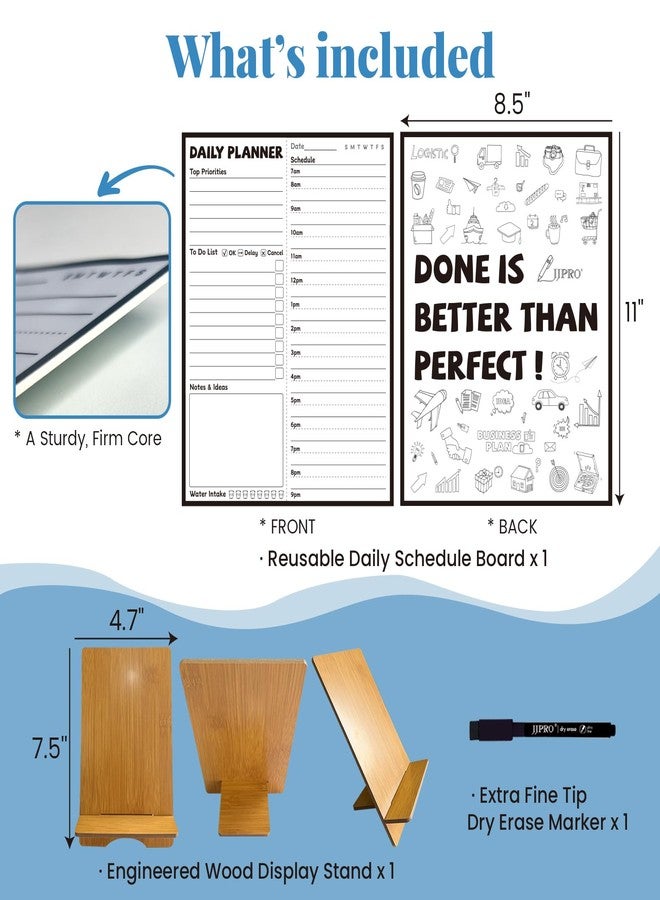 JJPRO Reusable Desktop Daily Planner with Stand,Reusable Time Schedule Board,11"x8.5" Hourly Schedule Dry Erase Board with Time Slots,Desk Hourly Dry Erase Board with Engineered Wood Stand - Image 2