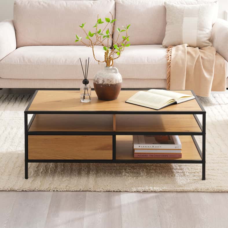 Pan Home PAVIA COFFEE TABLE WITH SHELF - NATURAL BLACK - Image 2