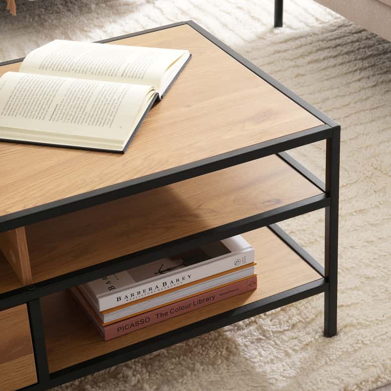 Pan Home PAVIA COFFEE TABLE WITH SHELF - NATURAL BLACK - Image 4