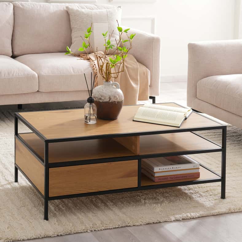 Pan Home PAVIA COFFEE TABLE WITH SHELF - NATURAL BLACK - Image 1