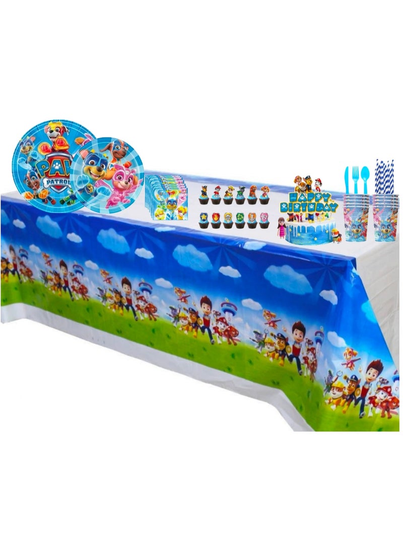 116 PCS Birthday Party Supplies Set - Disposable Tableware Kit with Plates, Cups, Tablecloth, Cake Topper & Decorations for Kids Party - Image 1