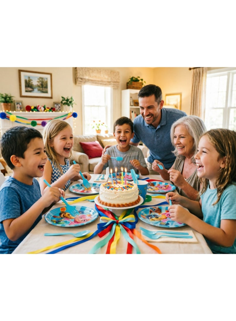 116 PCS Birthday Party Supplies Set - Disposable Tableware Kit with Plates, Cups, Tablecloth, Cake Topper & Decorations for Kids Party - Image 5