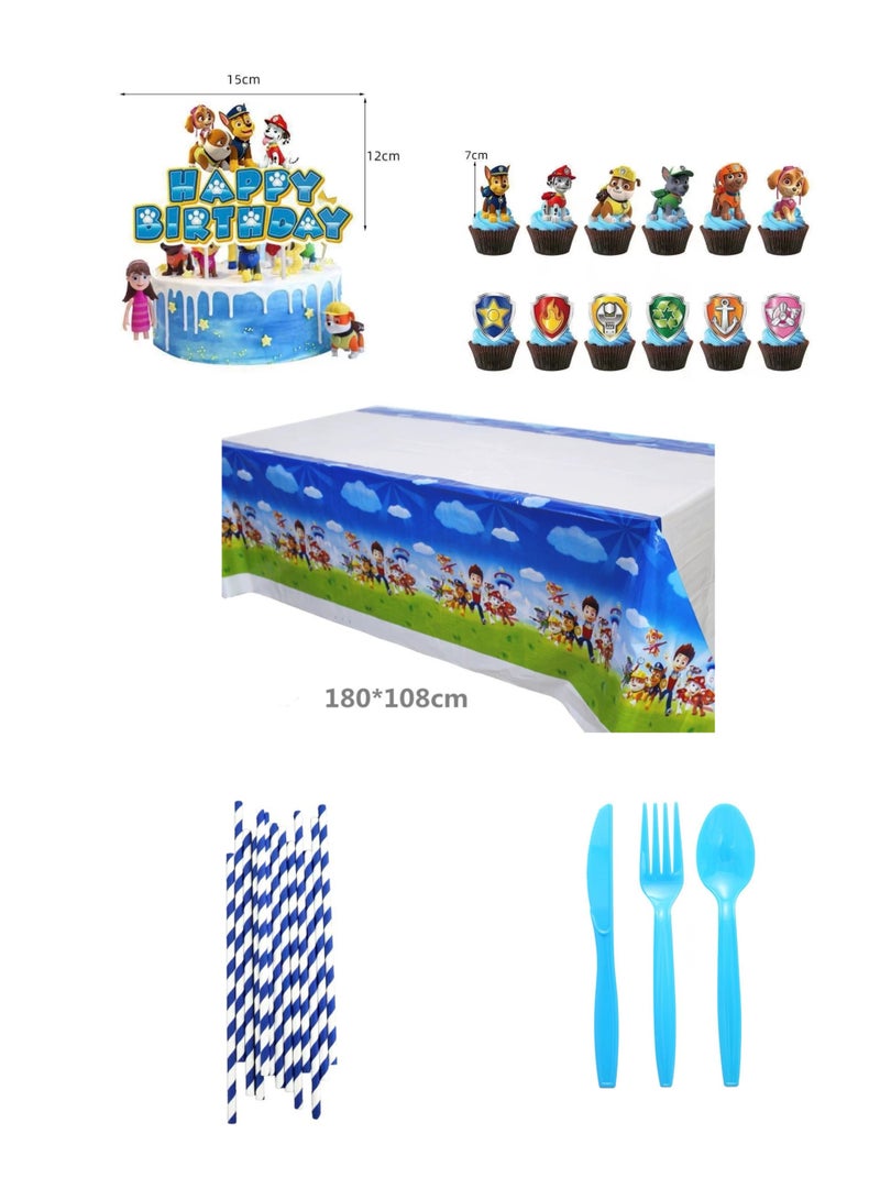 116 PCS Birthday Party Supplies Set - Disposable Tableware Kit with Plates, Cups, Tablecloth, Cake Topper & Decorations for Kids Party - Image 3