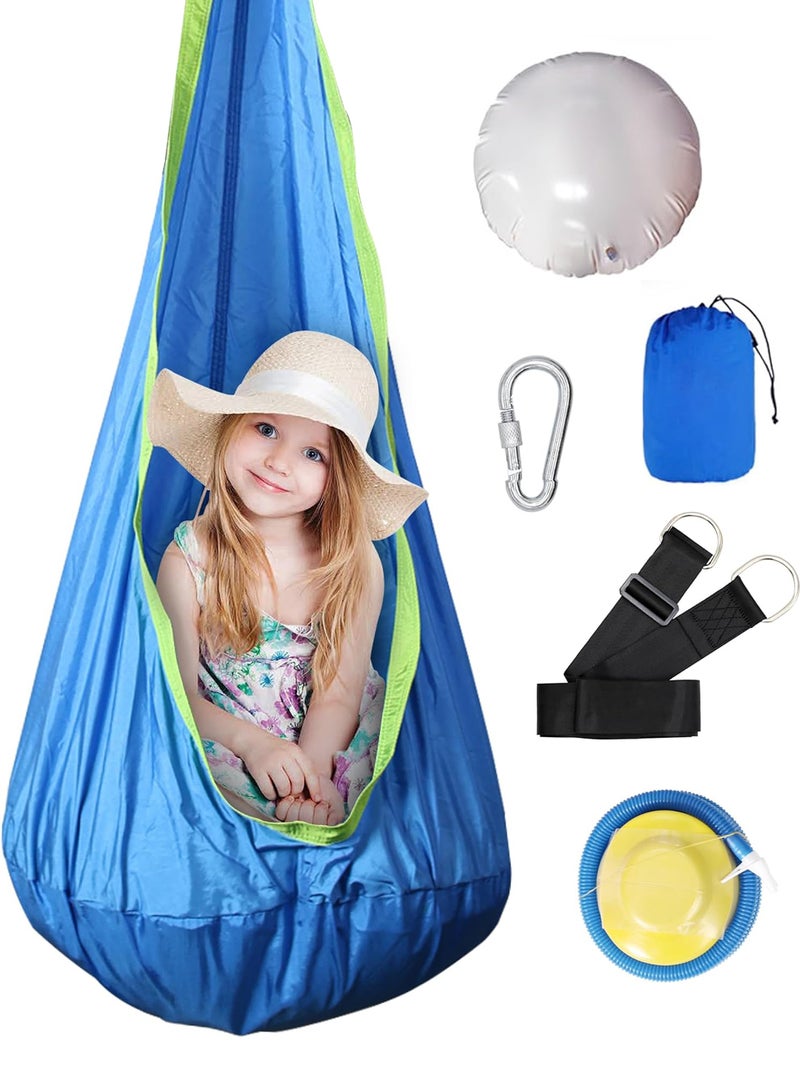أوالس مرجيحة كبسولة للأطفال، كرسي أرجوحة مع وسادة قابلة للنفخ، كرسي مرجيحة حسي مع معدات التعليق وجيب للتخزين للاستخدام الداخلي والخارجي، باللون الأزرق التوتي. - Image 1