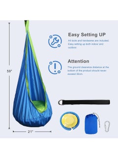 Uwals Kids Pod Swing Seat, Child Hanging Hammock Chair with Inflatable Pillow，Sensory Swing Chair with Hanging Hardware & Pocket for Outdoor Indoor, Berry Blue  - Image 3