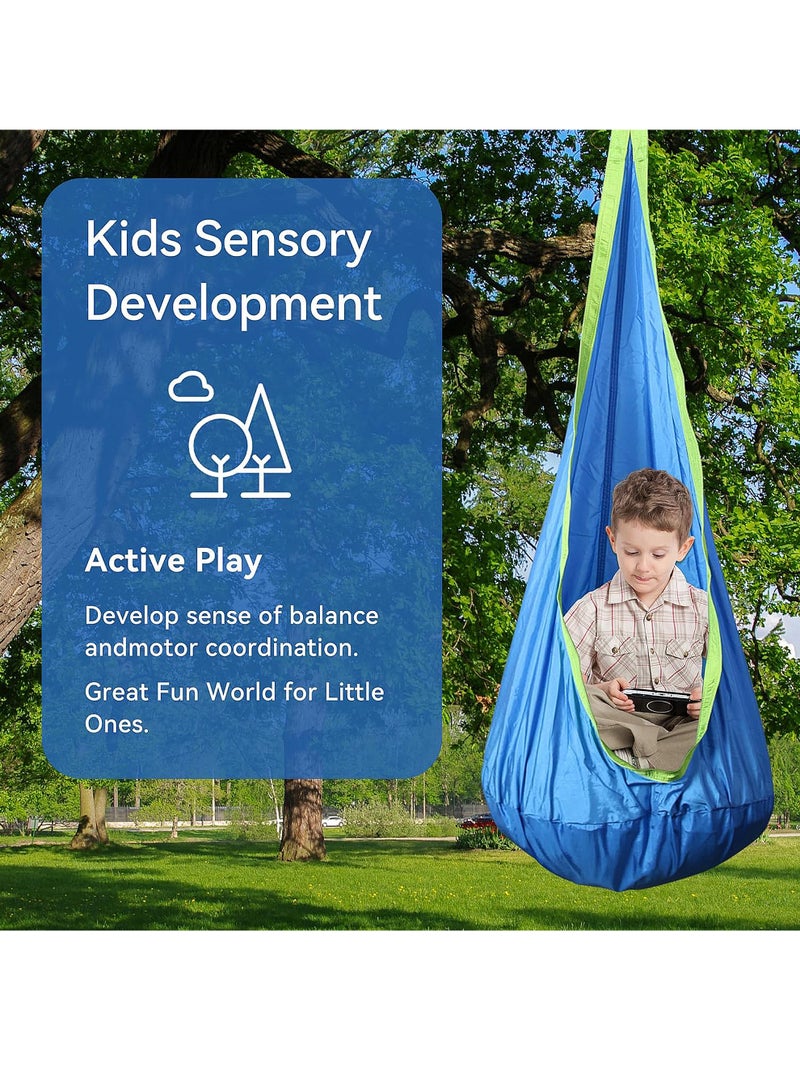 أوالس مرجيحة كبسولة للأطفال، كرسي أرجوحة مع وسادة قابلة للنفخ، كرسي مرجيحة حسي مع معدات التعليق وجيب للتخزين للاستخدام الداخلي والخارجي، باللون الأزرق التوتي. - Image 4