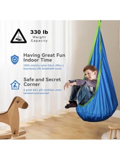 Uwals Kids Pod Swing Seat, Child Hanging Hammock Chair with Inflatable Pillow，Sensory Swing Chair with Hanging Hardware & Pocket for Outdoor Indoor, Berry Blue  - Image 5