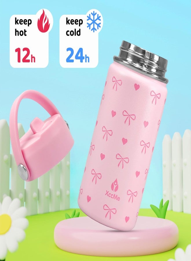 XccMe Kids Water Bottle With Straw Lid,Pink Bow 14 oz Stainless Steel Travel Bottle,Double Wall Leak Proof Kids Cup,Insulated Tumbler for Toddlers,Metal Bottle for School Boys Girls - Image 4