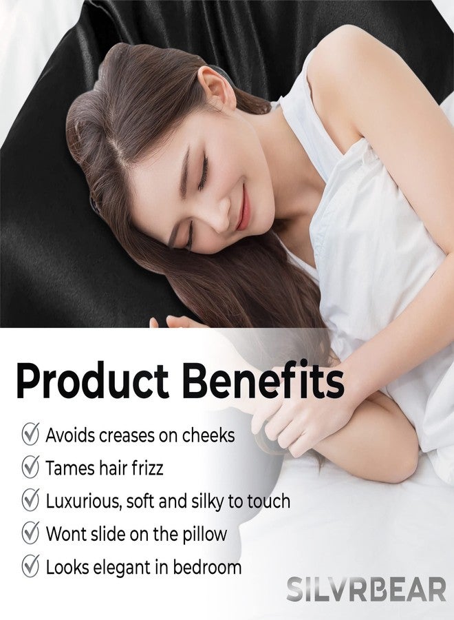 SILVR BEAR Premium Satin Pillow Covers + 3 Scrunchies | Aesthetic Pillowcase - Standard - 18 x 27 inches | Great for Hair and Skin | Combo Pack (Black, Satin) - Image 2