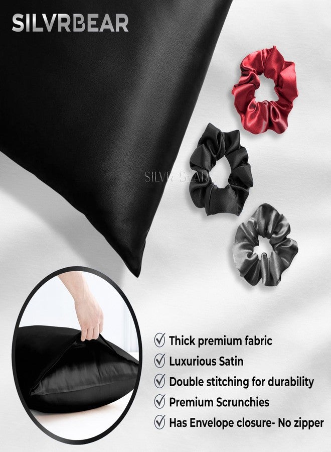 SILVR BEAR Premium Satin Pillow Covers + 3 Scrunchies | Aesthetic Pillowcase - Standard - 18 x 27 inches | Great for Hair and Skin | Combo Pack (Black, Satin) - Image 3