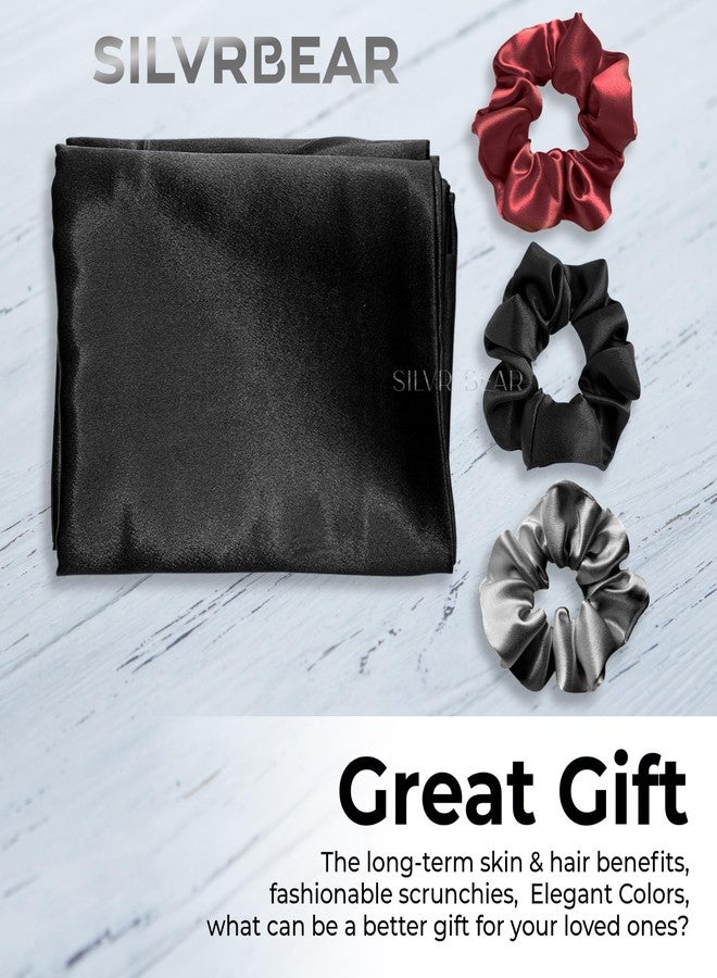 SILVR BEAR Premium Satin Pillow Covers + 3 Scrunchies | Aesthetic Pillowcase - Standard - 18 x 27 inches | Great for Hair and Skin | Combo Pack (Black, Satin) - Image 5