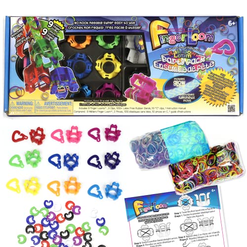 Rainbow Loom® Finger Loom Party Pack, Features 9 Colored Finger Looms and 1200 Glow in The Dark Bands Perfect Party Activities for Boys and Girls 7+ - Image 1