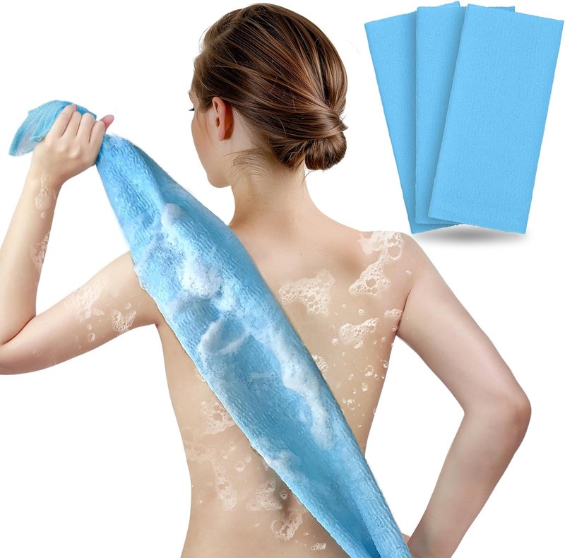 ARCH&M Exfoliating Washcloth & Shower Towel, Blue, 3 Pack | Japanese Washcloth, Textured Nylon, Deep Exfoliation, Improved Circulation, Daily Use, Glowing Silky-Smooth Skin - Image 1