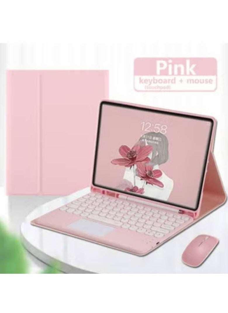 Generic - iPad 10th Generation Touchpad Keyboard Case Retro Round Key with Mouse Cute Color Keyboard with Trackpad Detachable Touch Keyboard iPad 10 2022 10.9 inch Cover - Image 1