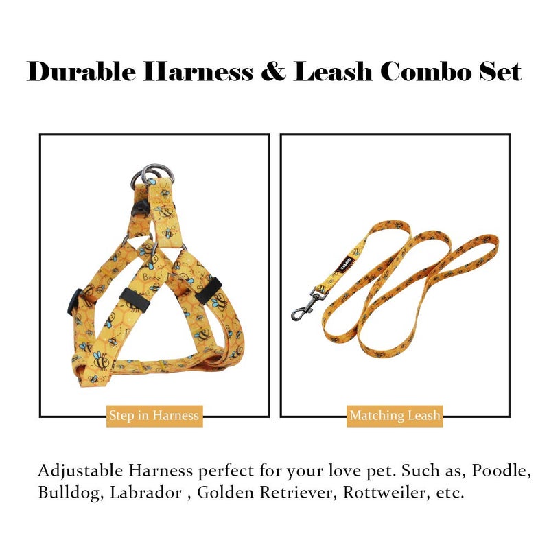 QQPETS Dog Harness Leash Set Adjustable Heavy Duty No Pull Halter Harnesses for Small Medium Large Breed Dogs Back Clip Anti-Twist Perfect for Walking (M(19"-26" Chest Girth), Yellow Bee) - Image 4