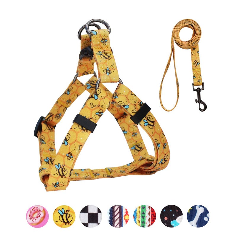 QQPETS Dog Harness Leash Set Adjustable Heavy Duty No Pull Halter Harnesses for Small Medium Large Breed Dogs Back Clip Anti-Twist Perfect for Walking (M(19"-26" Chest Girth), Yellow Bee) - Image 1