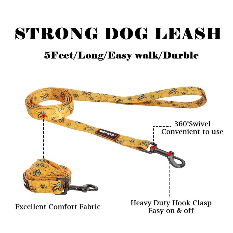 QQPETS Dog Harness Leash Set Adjustable Heavy Duty No Pull Halter Harnesses for Small Medium Large Breed Dogs Back Clip Anti-Twist Perfect for Walking (M(19"-26" Chest Girth), Yellow Bee) - Image 3