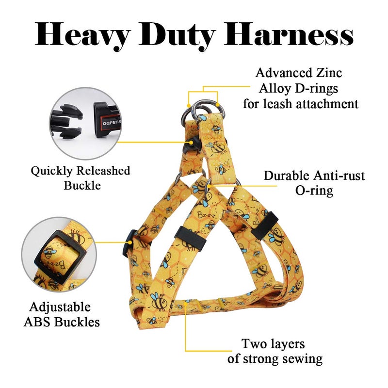 QQPETS Dog Harness Leash Set Adjustable Heavy Duty No Pull Halter Harnesses for Small Medium Large Breed Dogs Back Clip Anti-Twist Perfect for Walking (M(19"-26" Chest Girth), Yellow Bee) - Image 2