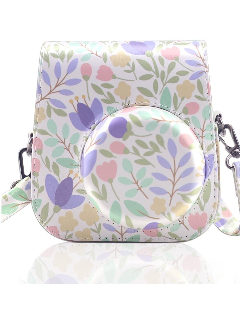 KASTWAVE Camera Bag Compatible with Fujifilm Instax Mini 11 Instant Camera Protective Bag Vintage Floral Pu Leather Camera Organizer with Shoulder Strap Purple Floral Camera Bag  - Image 1