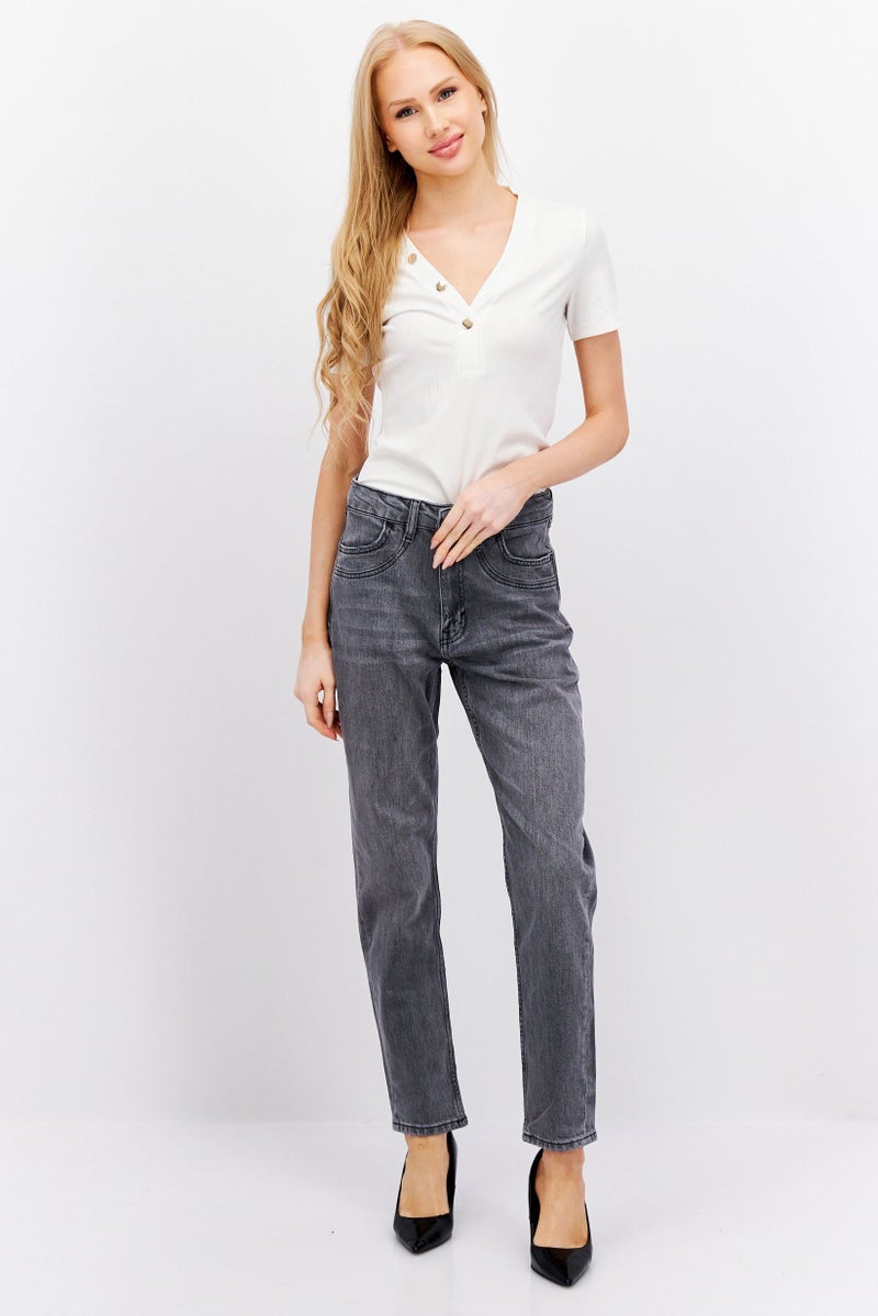 ESPRIT Women Mom Fit Washed Stretchable Jeans, Grey - Image 4