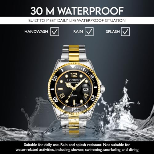 LONGBO Master Royale Stainless Steel Blue Dial Silver Band Luxury Analog Watch for Men (Gold) - Image 5