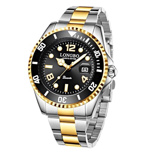 LONGBO Master Royale Stainless Steel Blue Dial Silver Band Luxury Analog Watch for Men (Gold) - Image 1
