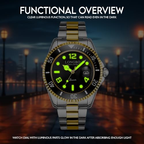 LONGBO Master Royale Stainless Steel Blue Dial Silver Band Luxury Analog Watch for Men (Gold) - Image 4