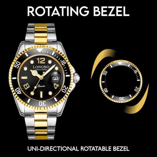 LONGBO Master Royale Stainless Steel Blue Dial Silver Band Luxury Analog Watch for Men (Gold) - Image 3