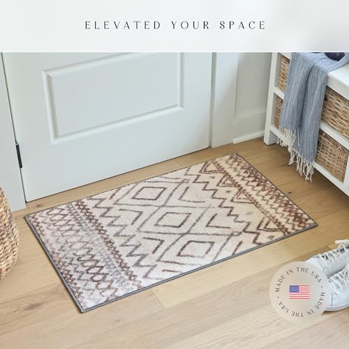 Maples Rugs Abstract Diamond Modern Distressed Kitchen Rugs Non Skid Accent Area Floor Mat [Made in USA], 1'8 x 2'10, Neutral - Image 2