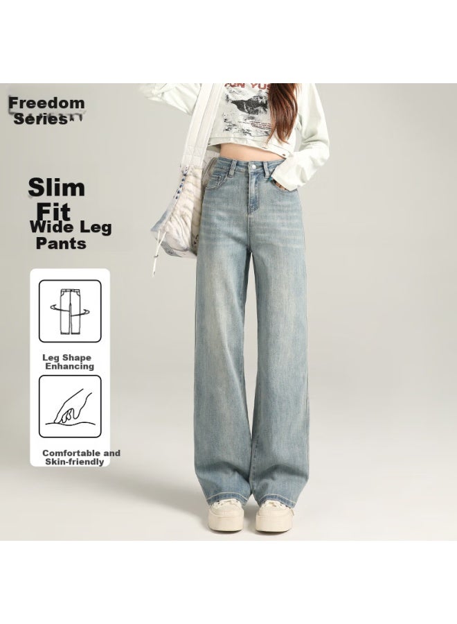 Liberal Freedom Slim Elastic Wide-leg Jeans For Women, Spring And Summer New Style, Pee Straight High-waist Slimming Floor-length Pants - Image 1