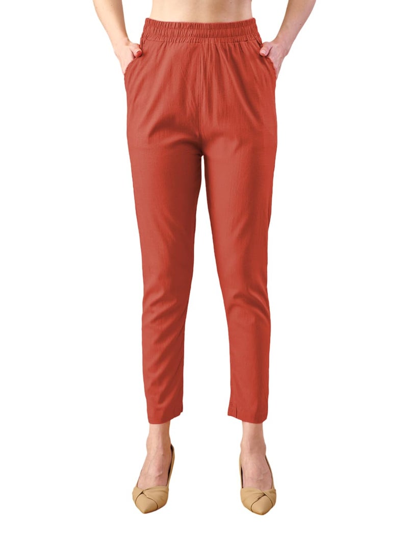 Lyra Cotton Pant for Women – Stylish & Comfortable Slub Cotton Blend with Lycra | Plus Fit | Cross Pocket Design | Color Lock Technology - Image 1