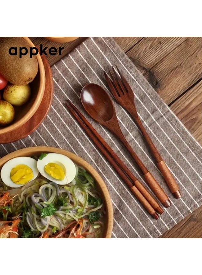 Handcrafted Wooden Cutlery Set 3Pcs Combination Spoon Fork Chopsticks Durable Kitchen Dining Essentials - Image 5