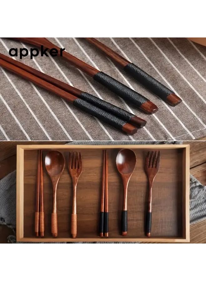 Handcrafted Wooden Cutlery Set 3Pcs Combination Spoon Fork Chopsticks Durable Kitchen Dining Essentials - Image 4