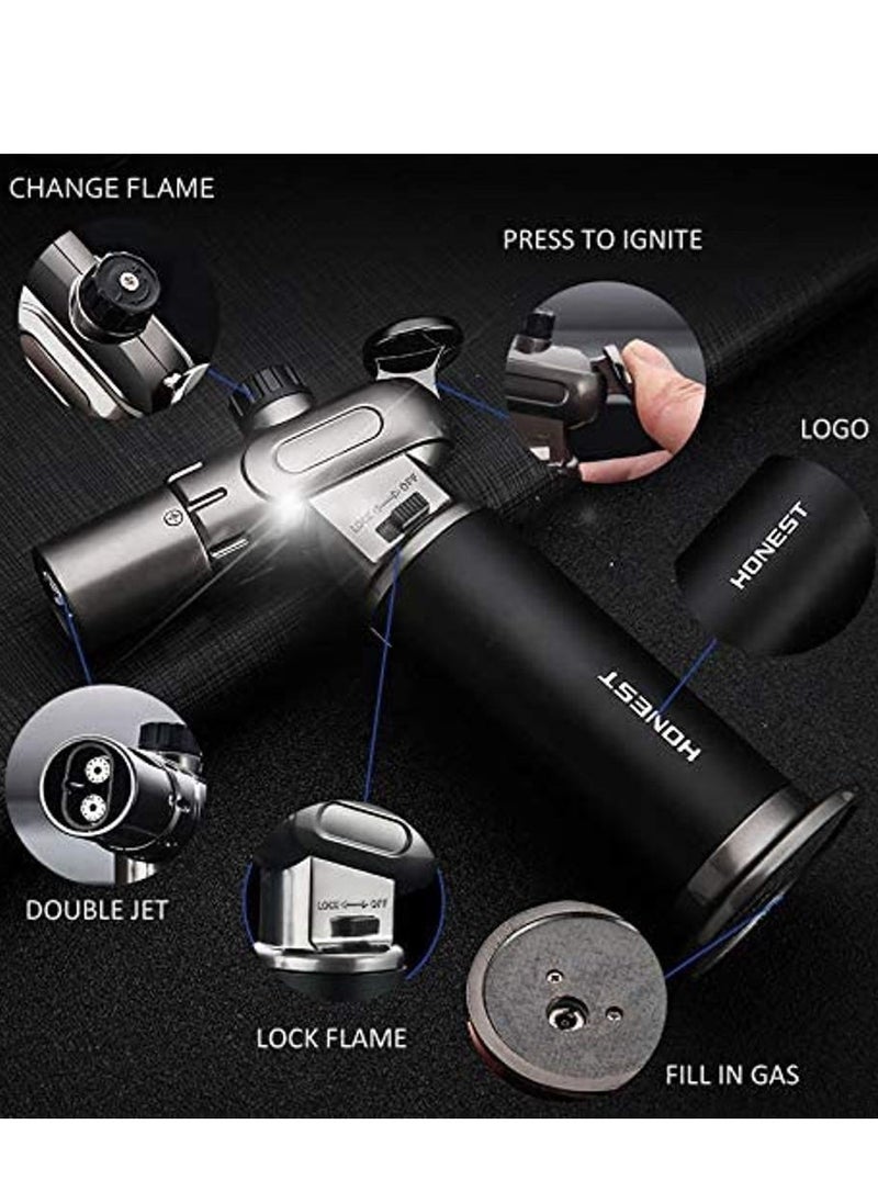 Honest - Windproof Torch Lighter Butane Refillable Gas Lighter Double Jet Flame Adjustable (Butane Gas Not Included) for Bakhoor charcoal,Candle,Cooking,Camping,Baking,BBQ - Image 1