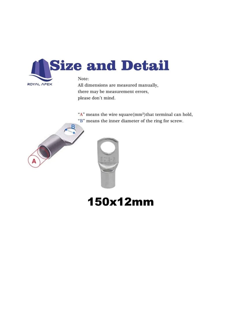 Copper Cable Lugs 10Pcs Set Wire Terminals Connector Cable lugs Ring Battery SC Terminals for Marine Solar Automotive Electric Home Applications etc. Hole Size 12mm Cable Size 150mm  - Image 2