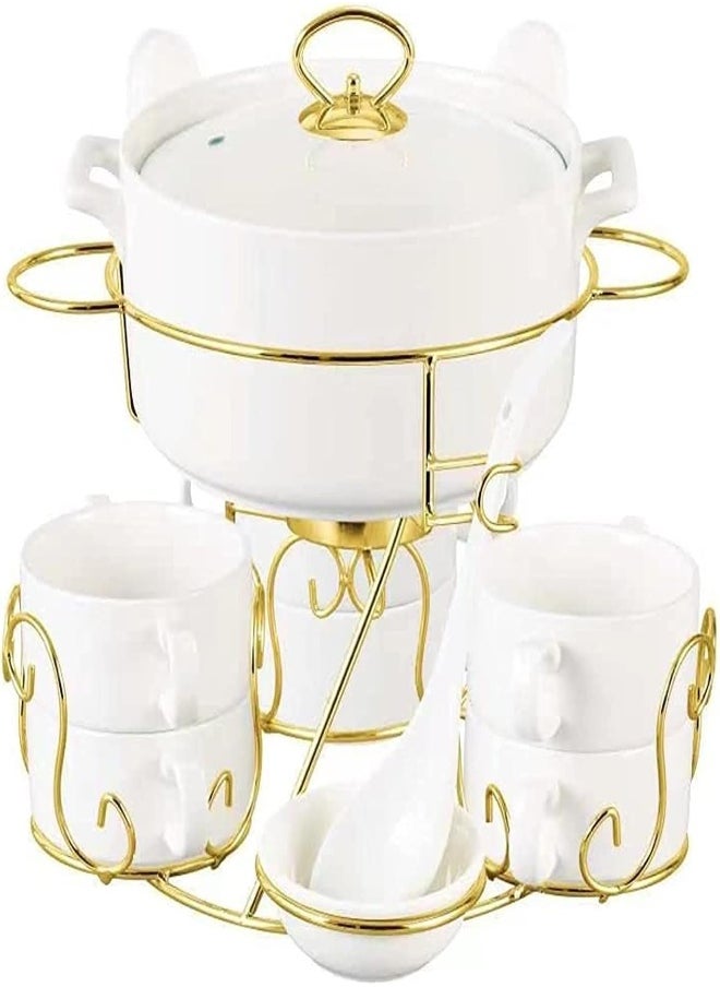 17 Pcs Ceramic Soup Bowl Set With Gold Coated Serving Stand ,6 Pcs Ounces Small Soup Bowl With Handles And 1 Big Dish Bowl, Oven Safe And Microwavable (Style 3) - pzsku/Z6C18E235FE469406A562Z/45/_/1716550939/29ce247c-b9ce-44ec-b2ca-65d415adaabe