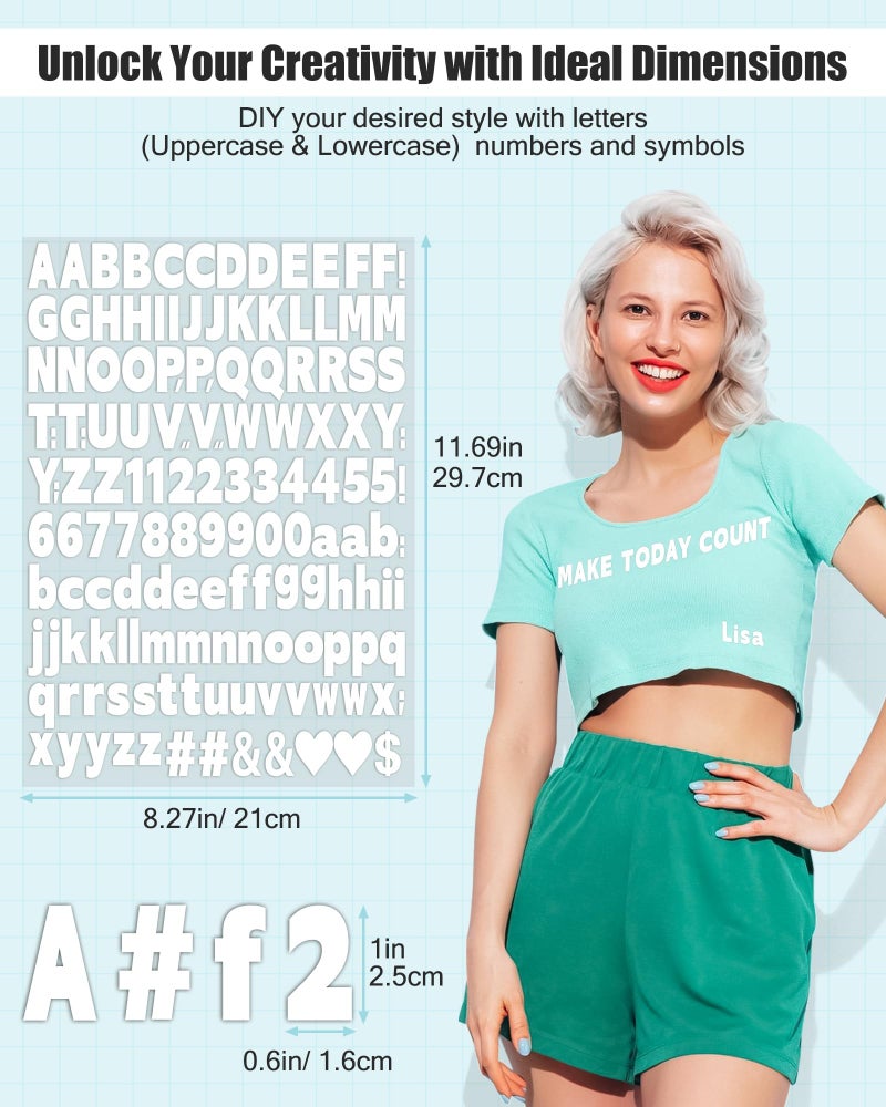 Craftizon 1 inch Iron on Letters and Numbers for Clothing, 5 Sheets 755 Pieces Uppercase and Lowercase A-Z, 0-9 - PU Vinyl Heat Transfer Alphabet Stickers for Fabric T-Shirt Designs DIY Crafts - Image 2