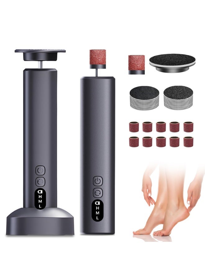 كيلا مزيل مسامير القدم الكهربائي، مبرد قدم كهربائي 2 في 1 مع رؤوس طحن، أداة صنفرة قدم قابلة للتعديل لتقشير الجلد الميت بالقدم مع شاشة وقاعدة (أسود) - Image 1