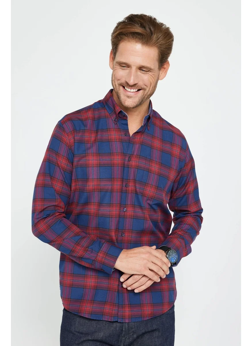 تودورس Classic Fit Long Sleeve Button Collar Small Checked Cotton Men's Shirt
