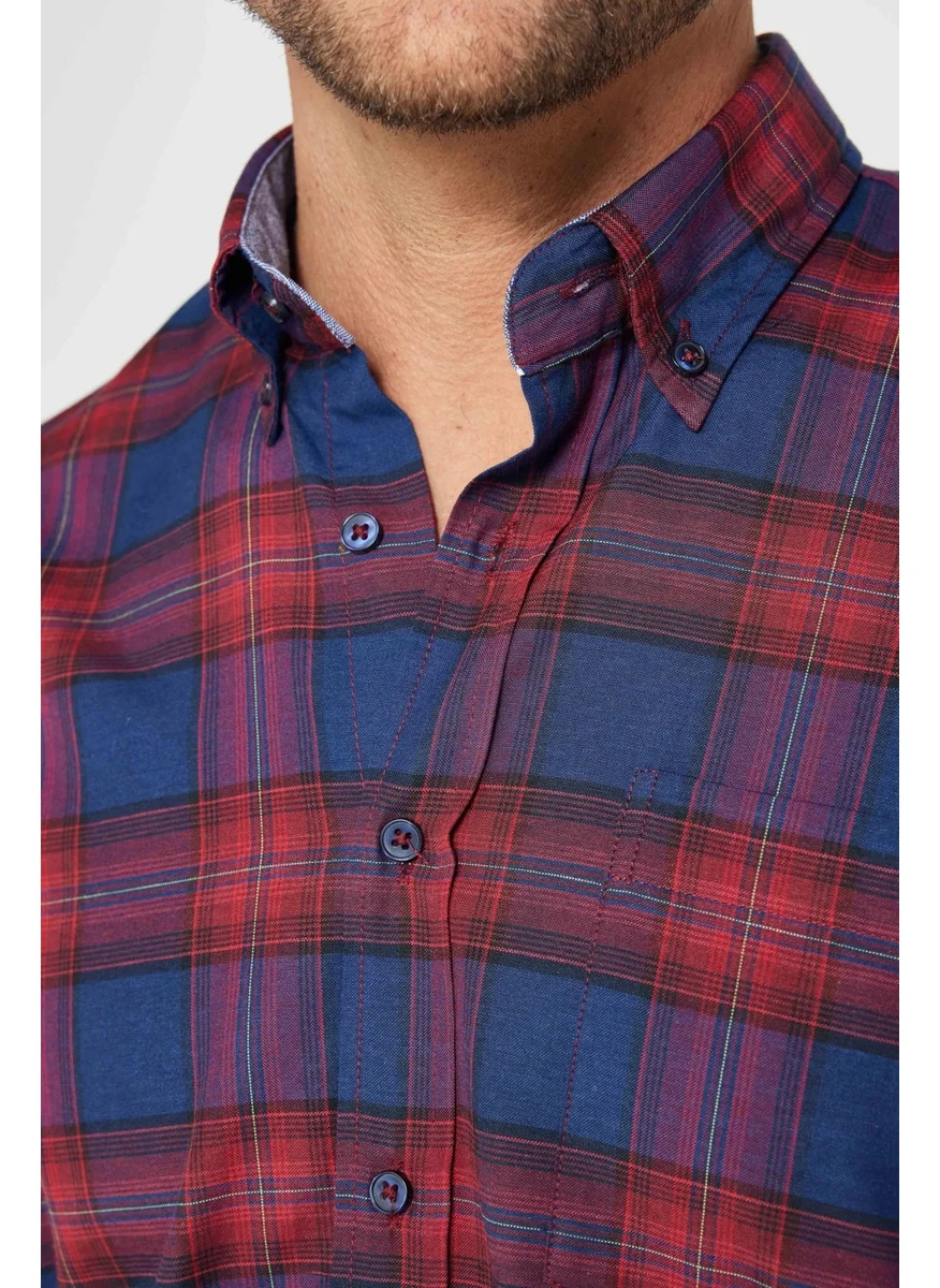 تودورس Classic Fit Long Sleeve Button Collar Small Checked Cotton Men's Shirt