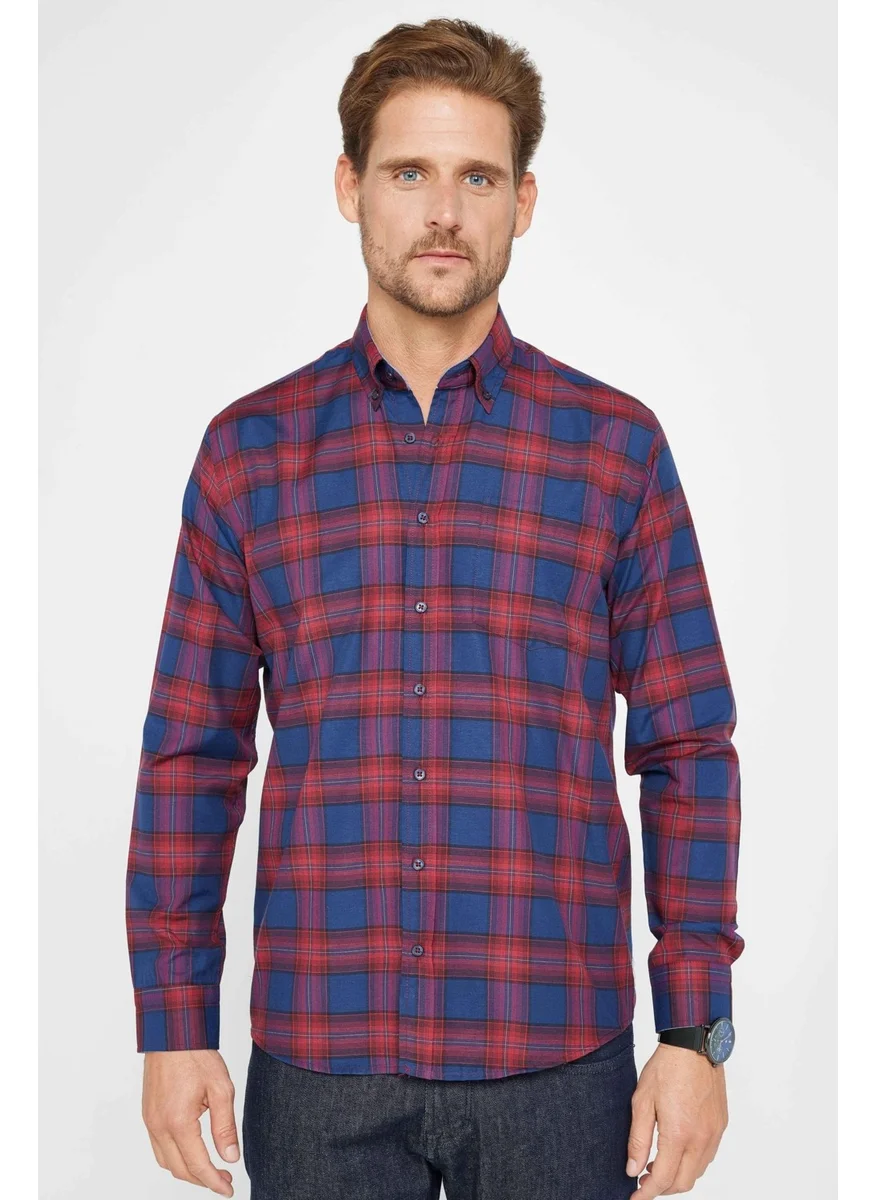 تودورس Classic Fit Long Sleeve Button Collar Small Checked Cotton Men's Shirt