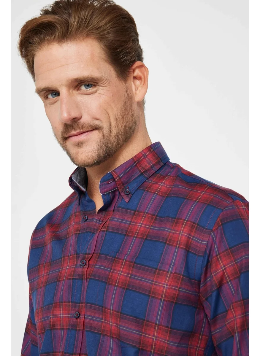 تودورس Classic Fit Long Sleeve Button Collar Small Checked Cotton Men's Shirt