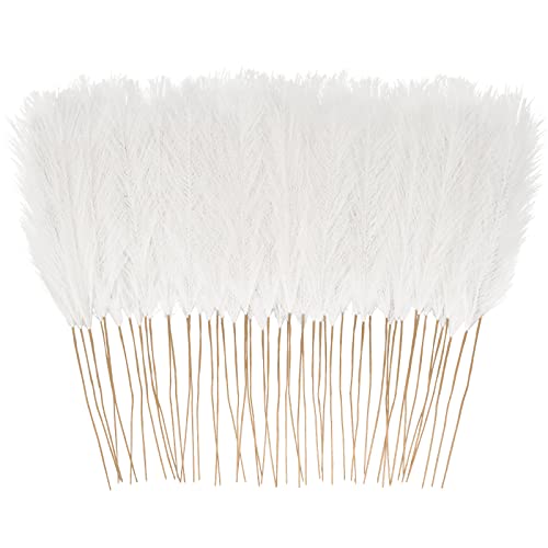 obbsie 50pcs White Faux Pampas Grass Decor, 21.6" Short Artificial Pompous Grass Floral Fake Pompas Grass Branches Vase Filler Flower Arrangement for Home Wedding Boho Decor - Image 1