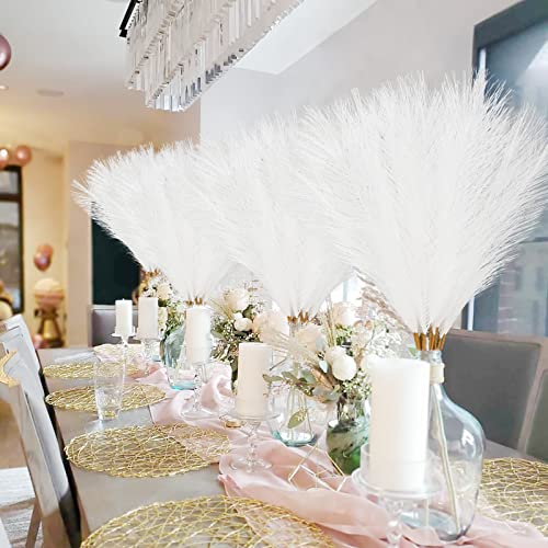 obbsie 50pcs White Faux Pampas Grass Decor, 21.6" Short Artificial Pompous Grass Floral Fake Pompas Grass Branches Vase Filler Flower Arrangement for Home Wedding Boho Decor - Image 4