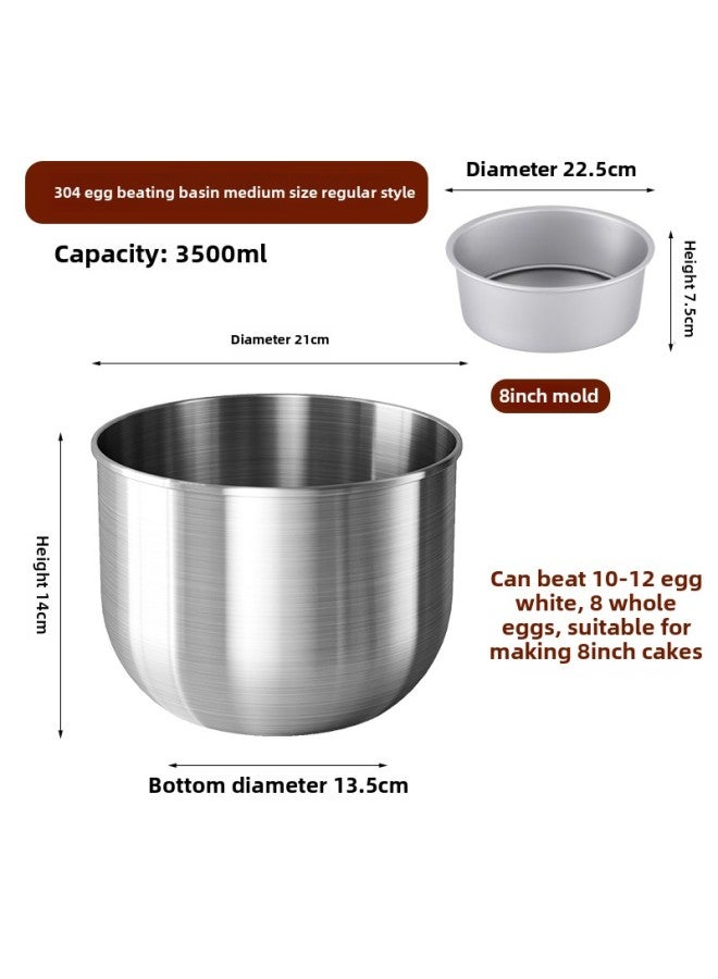 304 Stainless Steel Basin Baking Tools Deepening Egg Bowl Cake Container Special Baking Cream Mixer-Colour:Medium Food Grade 304 Stainless Steel—21cm+ 8inch Chiffon Cake Mold  - Image 1